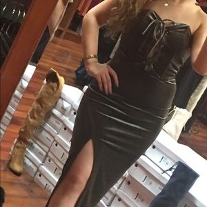 NWT olive velvet dress with a slit
